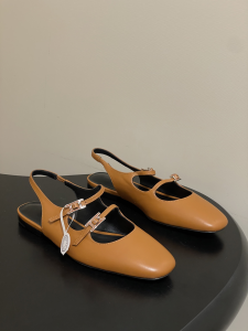 Hermes Mila Flat Slingback with Hapi Buckle Brown Calfskin Leather Hermes Mila Flat Slingback with Hapi Buckle Brown Calfskin Leather