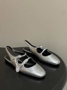 Hermes Mila Flat Slingback with Hapi Buckle Silver Calfskin Leather Hermes Mila Flat Slingback with Hapi Buckle Silver Calfskin Leather