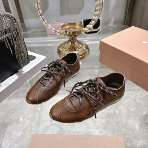 Miu Miu Lace Up Brown Calfskin Leather Sneakers Miu Miu Lace Up Brown Calfskin Leather Sneakers