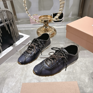 Miu Miu Lace Up Navy Blue Calfskin Leather Sneakers Miu Miu Lace Up Navy Blue Calfskin Leather Sneakers