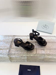 Prada Triangle Logo Black Leather Platform Sandals Prada Triangle Logo Black Leather Platform Sandals