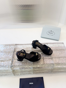 Prada Triangle Logo Black Suede Leather Platform Sandals Prada Triangle Logo Black Suede Leather Platform Sandals