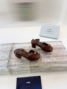 Prada Triangle Logo Brown Suede Leather Platform Sandals Prada Triangle Logo Brown Suede Leather Platform Sandals