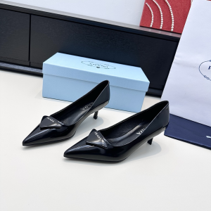 Prada Triangle Logo Plaque Leather Pumps Black 55MM Prada Triangle Logo Plaque Leather Pumps Black 55MM