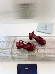 Prada Triangle Logo Red Suede Leather Platform Sandals Prada Triangle Logo Red Suede Leather Platform Sandals