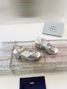 Prada Triangle Logo Silver Leather Platform Sandals Prada Triangle Logo Silver Leather Platform Sandals
