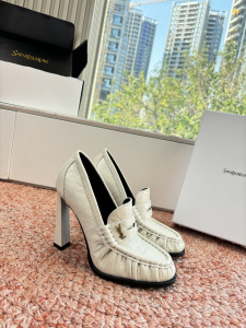 Saint Laurent YSL Le White Calfskin Leather Pumps Saint Laurent YSL Le White Calfskin Leather Pumps