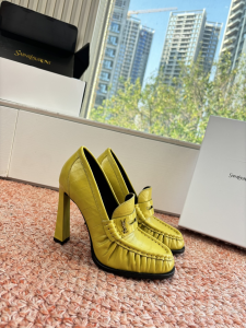 Saint Laurent YSL Le Yellow Calfskin Leather Loafer Pumps Saint Laurent YSL Le Yellow Calfskin Leather Loafer Pumps