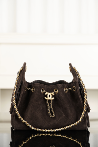 Chanel Vip 25 Mini Bucket Hobo Shoulder Bag Dark Brown Suede Calfskin Leather Chanel Vip 25 Mini Bucket Hobo Shoulder Bag Dark Brown Suede Calfskin Leather