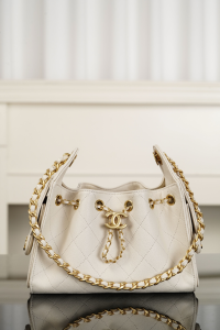Chanel Vip 25 Mini Bucket Hobo Shoulder Bag Light Beige Grained Calfskin Leather Chanel Vip 25 Mini Bucket Hobo Shoulder Bag Light Beige Grained Calfskin Leather