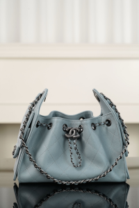 Chanel Vip 25 Mini Bucket Hobo Shoulder Bag Light Blue Grained Calfskin Leather Chanel Vip 25 Mini Bucket Hobo Shoulder Bag Light Blue Grained Calfskin Leather