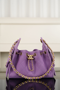 Chanel Vip 25 Mini Bucket Hobo Shoulder Bag Purple Grained Calfskin Leather Chanel Vip 25 Mini Bucket Hobo Shoulder Bag Purple Grained Calfskin Leather