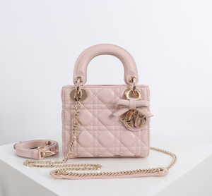 Dior Mini Lady Dior Tote Shoulder Bag with Bowknot Pink Cannage Lambskin Dior Mini Lady Dior Tote Shoulder Bag with Bowknot Pink Cannage Lambskin