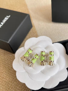 Chanel Crystals CC Bamboo Earrings Green Chanel Crystals CC Bamboo Earrings Green