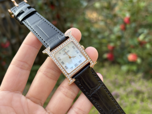 Hermes Crystals Heure H Watch Black Crocodile Leather Strap Hermes Crystals Heure H Watch Black Crocodile Leather Strap