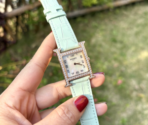 Hermes Crystals Heure H Watch Light Green Crocodile Leather Strap Hermes Crystals Heure H Watch Light Green Crocodile Leather Strap