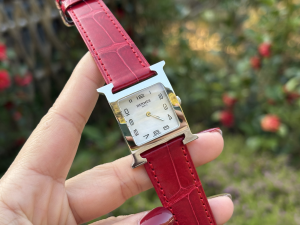 Hermes Heure H Watch Red Crocodile Leather Strap Hermes Heure H Watch Red Crocodile Leather Strap