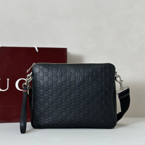 Gucci GG Emblem Medium Crossbody Bag Black Embossed GG Smooth Leather Gucci GG Emblem Medium Crossbody Bag Black Embossed GG Smooth Leather