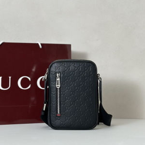 Gucci GG Emblem Small Crossbody Bag Black Embossed GG Smooth Leather Gucci GG Emblem Small Crossbody Bag Black Embossed GG Smooth Leather