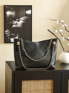 Chanel Large Black Calfskin Leather Shopping Tote Bag Chanel Large Black Calfskin Leather Shopping Tote Bag