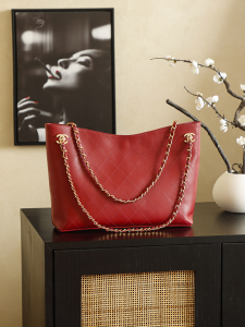 Chanel Large Red Calfskin Leather Shopping Tote Bag Chanel Large Red Calfskin Leather Shopping Tote Bag