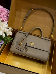 Dolce Gabbana My Sicily Top Handle Shoulder Bag Light Gray Calfskin Leather Dolce Gabbana My Sicily Top Handle Shoulder Bag Light Gray Calfskin Leather