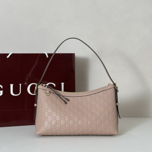 Gucci GG Emblem Small Shoulder Bag Light Pink GG Embossed Leather Gucci GG Emblem Small Shoulder Bag Light Pink GG Embossed Leather