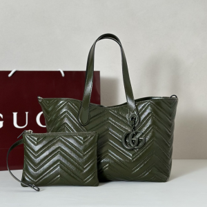 Gucci Medium GG Marmont Tote Bag Green Matelasse Chevron Nappa Leather Gucci Medium GG Marmont Tote Bag Green Matelasse Chevron Nappa Leather