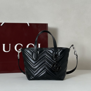 Gucci Small GG Marmont Tote Bag Black Matelasse Chevron Nappa Leather Gucci Small GG Marmont Tote Bag Black Matelasse Chevron Nappa Leather