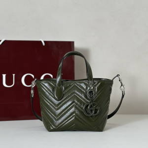 Gucci Small GG Marmont Tote Bag Green Matelasse Chevron Nappa Leather Gucci Small GG Marmont Tote Bag Green Matelasse Chevron Nappa Leather