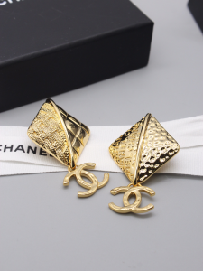 Chanel Gold Metal CC Logo Pendant Earrings Chanel Gold Metal CC Logo Pendant Earrings