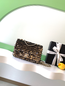 Chanel Black Gold Sequins Mini Flap Shoulder Bag Chanel Black Gold Sequins Mini Flap Shoulder Bag