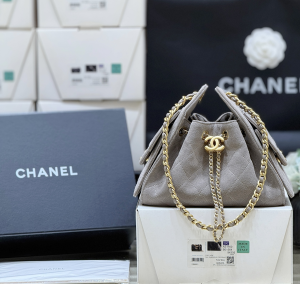 Chanel Vip 25 Mini Bucket Hobo Shoulder Bag Gray Suede Calfskin Leather Chanel Vip 25 Mini Bucket Hobo Shoulder Bag Gray Suede Calfskin Leather