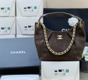 Chanel Vip Small Hobo Shoulder Bag Dark Brown Suede Calfskin Leather Chanel Vip Small Hobo Shoulder Bag Dark Brown Suede Calfskin Leather