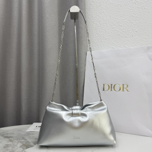 Dior Medium Dior Bow Chain Shoulder Bag Silver Lambskin Leather Dior Medium Dior Bow Chain Shoulder Bag Silver Lambskin Leather