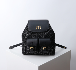 Dior Medium Dior Caro Backpack Bag Black Tweed and Calfskin Leather Dior Medium Dior Caro Backpack Bag Black Tweed and Calfskin Leather