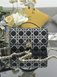 Dior My Dior Mini Top Handle Crossbody Bag Black Microbead Embroidered Cotton with Cannage Dior My Dior Mini Top Handle Crossbody Bag Black Microbead Embroidered Cotton with Cannage