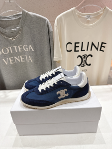 Celine Racer Low Top Sneaker with Triomphe Blue Nylon Suede Calfskin Celine Racer Low Top Sneaker with Triomphe Blue Nylon Suede Calfskin