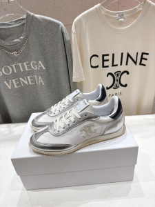 Celine Racer Low Top Sneaker with Triomphe Silver Nylon Calfskin Celine Racer Low Top Sneaker with Triomphe Silver Nylon Calfskin