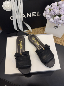 Chanel CC Bowknot Black Mesh and Leather Flat Slides Sandals Chanel CC Bowknot Black Mesh and Leather Flat Slides Sandals