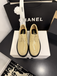 Chanel Lace Up Beige Leather Derby Loafers Shoes Chanel Lace Up Beige Leather Derby Loafers Shoes