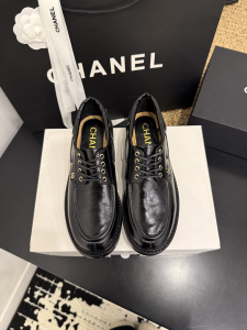 Chanel Lace Up Black Leather Derby Loafers Shoes Chanel Lace Up Black Leather Derby Loafers Shoes