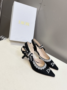 Dior Jadior Slingback Pump Black Dior Oblique Embroidered Cotton and White Lace 50MM Dior Jadior Slingback Pump Black Dior Oblique Embroidered Cotton and White Lace 50MM