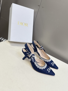 Dior Jadior Slingback Pump Blue Dior Oblique Embroidered Cotton and White Lace 50MM Dior Jadior Slingback Pump Blue Dior Oblique Embroidered Cotton and White Lace 50MM