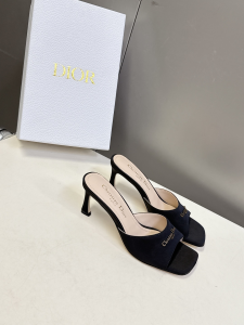 Dior My Dior Black Satin High Heeled Slides Sandals 65MM Dior My Dior Black Satin High Heeled Slides Sandals 65MM