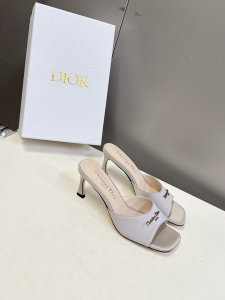Dior My Dior Gray Satin High Heeled Slides Sandals 65MM Dior My Dior Gray Satin High Heeled Slides Sandals 65MM