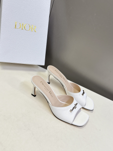 Dior My Dior White Satin High Heeled Slides Sandals 65MM Dior My Dior White Satin High Heeled Slides Sandals 65MM