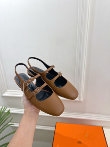 Hermes Mila Slingback Flats Brown Calfskin Leather Hermes Mila Slingback Flats Brown Calfskin Leather