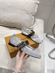 Louis Vuitton LV Ballet Ballerina Flats Silver Mesh and Monogram Canvas Louis Vuitton LV Ballet Ballerina Flats Silver Mesh and Monogram Canvas