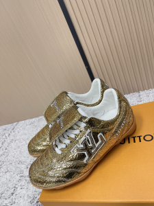 Louis Vuitton LV Footprint Soccer Sneaker Gold Calf Leather with Cracked Effect Louis Vuitton LV Footprint Soccer Sneaker Gold Calf Leather with Cracked Effect